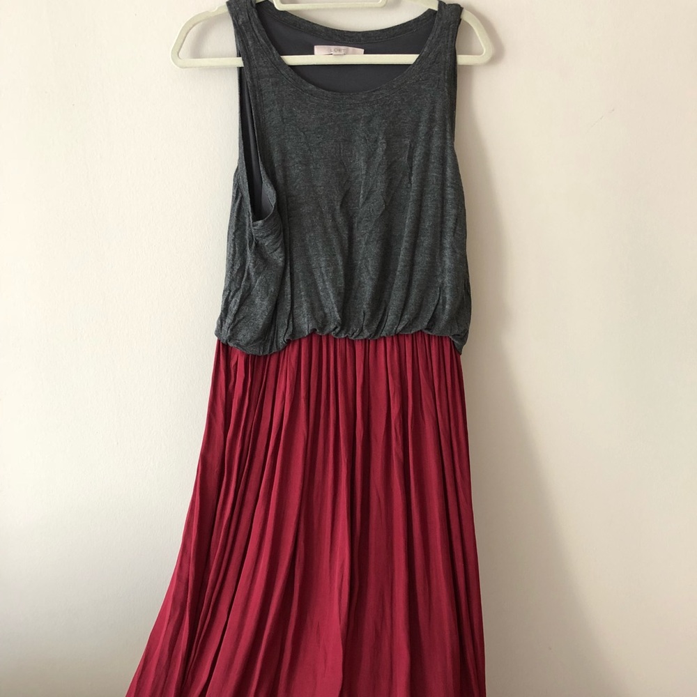 LOFT Maxi Maroon & Gray Dress Size Large